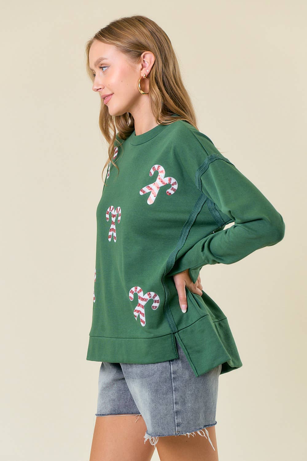 Sequin Candy Cane Sweatshirt